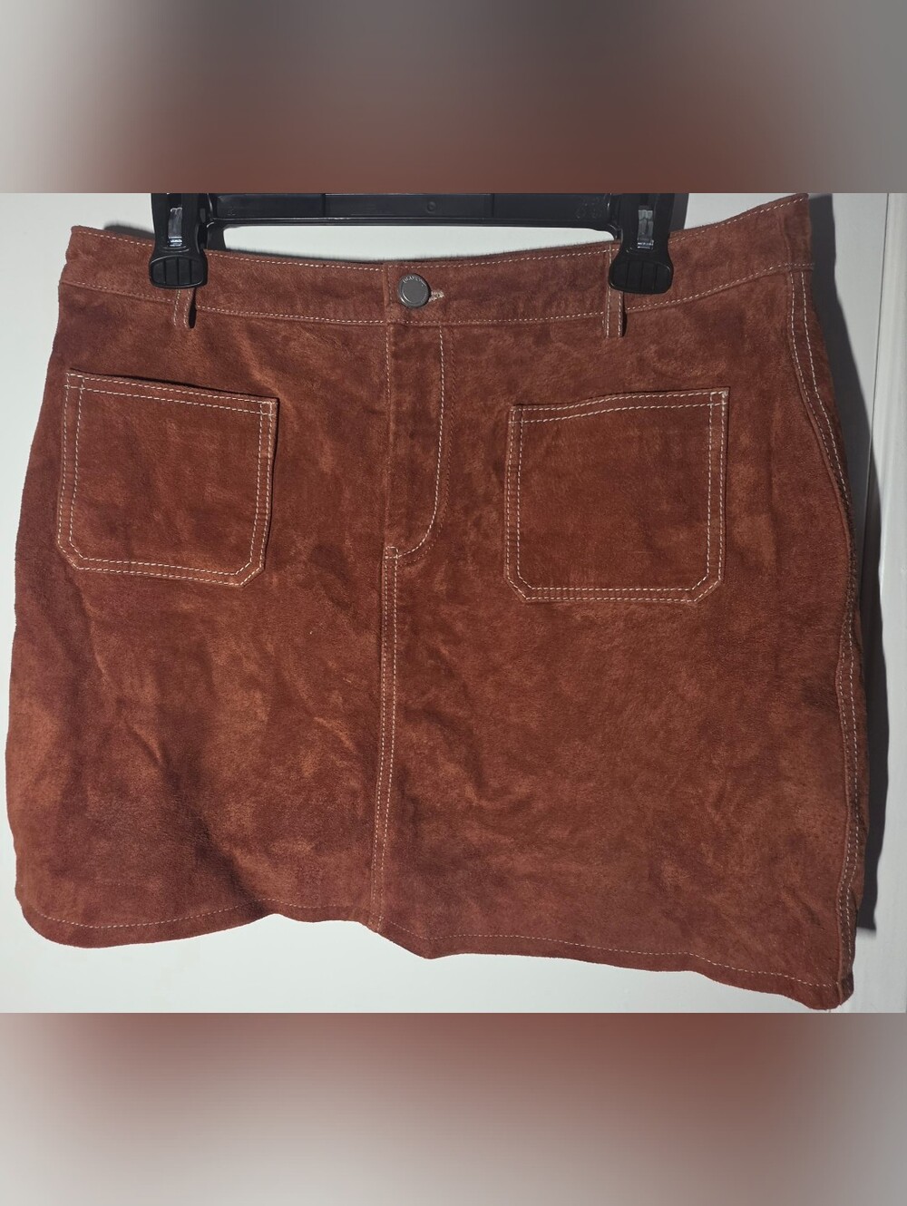 Blank NYC Rust Leather-Look Midi Skirt with Patch Pockets